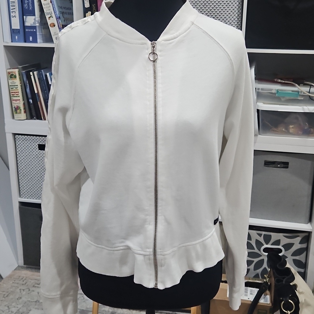 ANNE KLEIN White Zip-Up Sweater shirt